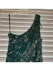 Love Reign Teal And Silver Shift Sequin One Shoulder Ruched Prom Formal Dress