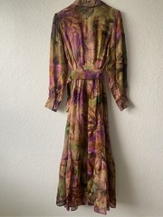 Lavender Brown Haven Maxi Shirt Dress Floral Collared Button Belted S