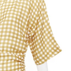 BERNADETTE Nowie brown off white gingham linen asymmetric belted dress IT40 S