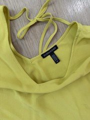 Eileen Fisher Yellow Solid V-Neck Tie Back Short Sleeve Shift Dress S/P