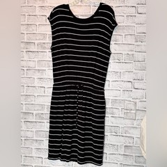 Banana Republic Black and White Striped Dress with cinch waist pockets size M