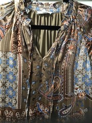Blu Pepper BOHO Brown /Blue Gold Thread Long Sleeve Tierd Maxi Dress- Size L