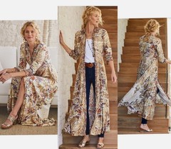 Soft Surroundings mekness metallic floral maxi dress rayon gold button sz PXS