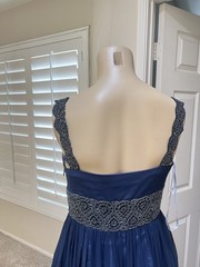 ADRIANNA PAPELL Blue Silk Heavy Scalloped Beaded Fit & Flare Tulle Skirt Dress 4