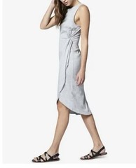 Sanctuary Salma Midi Dress Size Medium Jewel Neck Gray Soft Jersey Ruched Waist