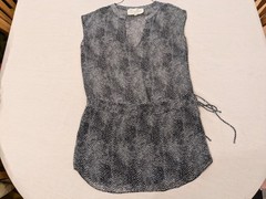 Rory Beca Dress Womens Small Blue White Drawstring Waist Lined Sheer Cap Sleeve