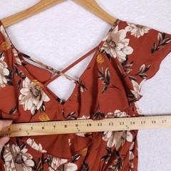 B.O.G Collective Dress S Floral High Low Button Front Rust Bohemian Ruffle Maxi