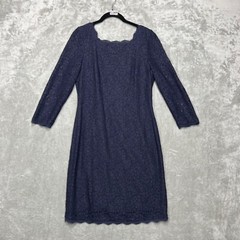 Adrianna Papell V-Back Long Sleeve Lace Sheath Dress Women&rsquo;s 10 Navy Old Money