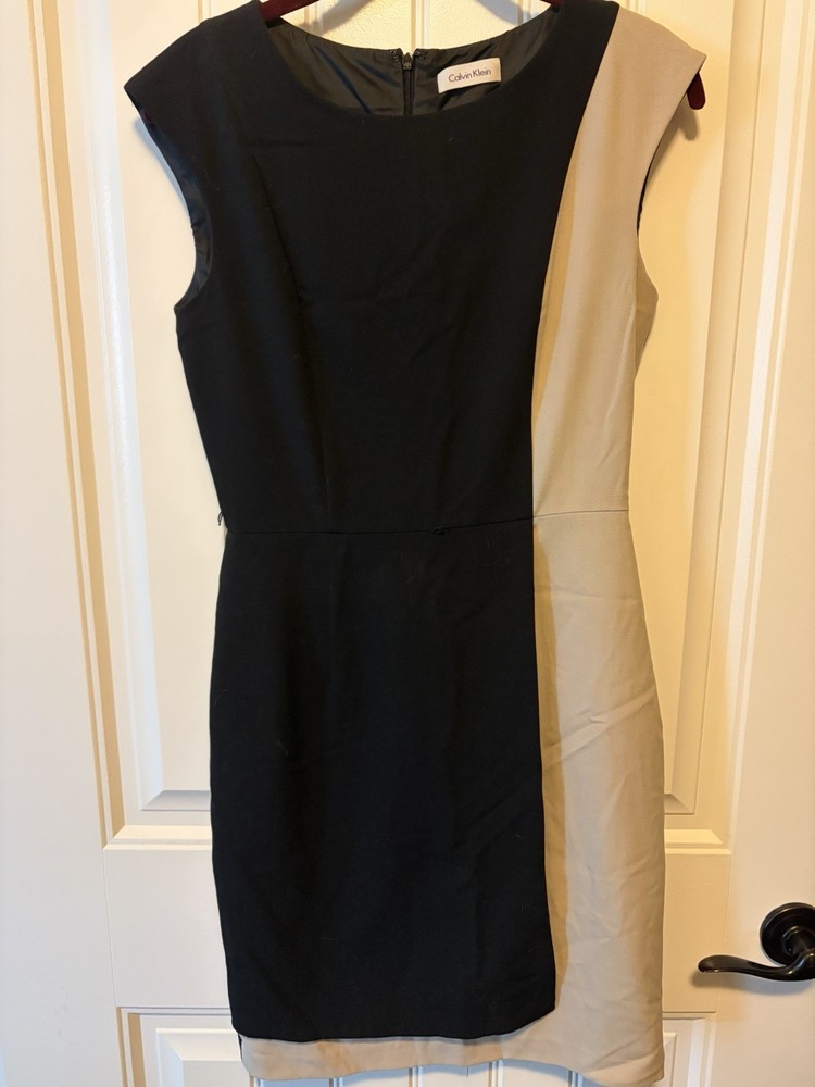 Calvin Klein Women’s Black/Beige Colorblock Sheath Scoop Neck Dress sz 2