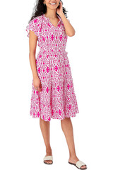 Destination 365 Printed Flutter-Sleeve Tiered Dress Hot Fuchsia