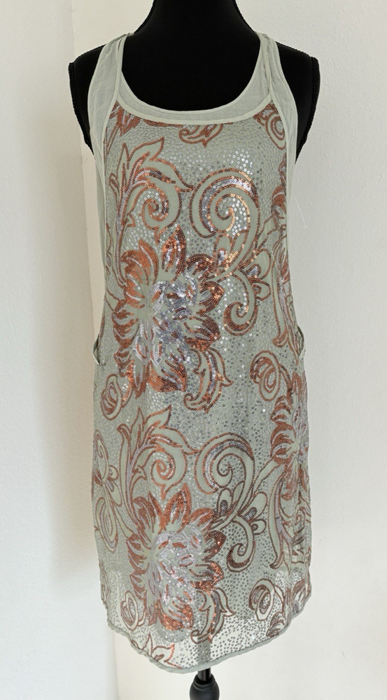 Y2K Rozae Nichols Sequin Racerback Dress Sheer Fairy Boho Art Nouveau Ethereal