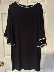 Womens Annalee + Hope Black Dress 3/4 Bell Sleeve White Trim Knee Length SzLNWT