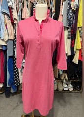 Peter Millar Pink Ruffle Collar Button Shirt Dress 3/4 Sleeve Knee Length Size S