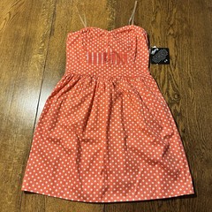 NWT Retro Polka Dot Pinup Strapless Mini Dress Medium Coral Tradwife Euro Summer