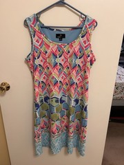 Ronni Nicole Shift Dress L Pink Blue Print Sleeveless Casual Spring Summer
