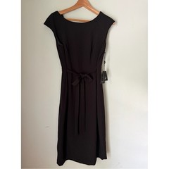 NWT Adrianna Papell Black Sheath Dress Ruffle Back Tie Waist Size 8