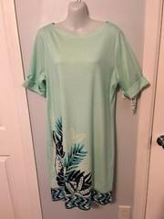 NWT Karen Scott Blue/Green T-Shirt Dress with Elbow Cuff Sleeve Size Large
