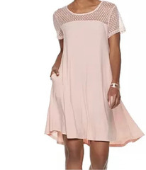 Nina Leonard Sheer Dot Mesh Swing Dress Light tone Blush Size L