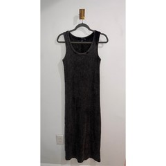 GAP Grunge Midi Dress Acid Wash Ribbed Knit Bodycon Casual Black Gray M Tall