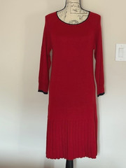 Shoshanna Women&rsquo;s Knit Drop Waist Pleated Red Wool Blended Dress Size Large