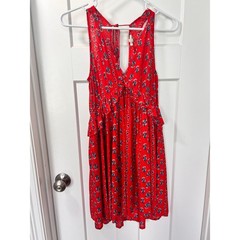 En Creme Women&rsquo;s Floral Print Ruffle Mini Fit & Flare Dress Red Blue Size Small