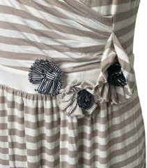 Little Yellow Button Sleeveless Knit Dress Perilla Tan White Striped Rosettes XS