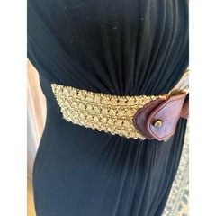 Y2K Sky Black Halter Maxi Dress leather belt ring detail medium