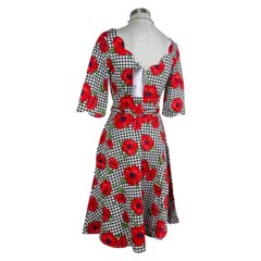 VOODOO VIXEN RETRO PIN UP 50s SUZANNE HOUNDSTOOTH POPPY FLARE DRESS DRA8081
