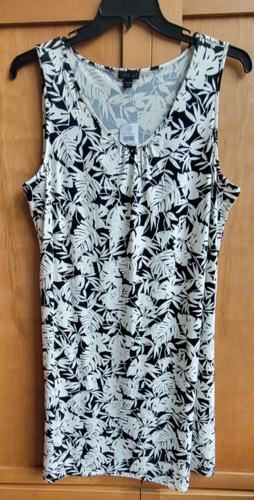 NWT J. Jill Wearever Collection Hawaiian Palm Leaf Tank Dress 1X Black Ivory