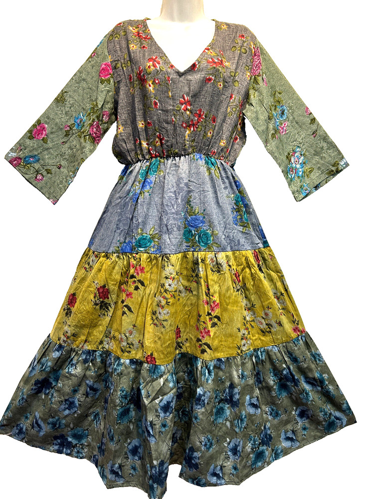 Nwt SACRED THREADS gypsy boho funky hippy rayon twill tier DRESS 1X Free shippin