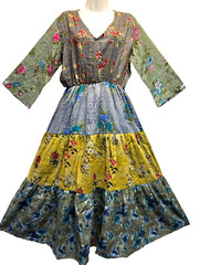 Nwt SACRED THREADS gypsy boho funky hippy rayon twill tier DRESS 1X Free shippin