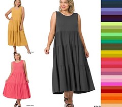1X 2X 3X Plus Size Women&rsquo;s Round Neck Sleeveless Tiered Relaxed Fit Midi Dress