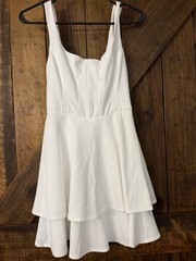 Lulus White Sleeveless Square Neck Fit & Flare Mini Party Dress S Polyester