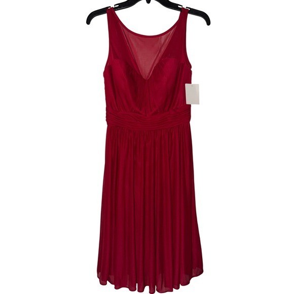 David&rsquo;s Bridal Apple Red Illusion Mesh Ruched Cocktail Dress F15701 Size 6 NWT