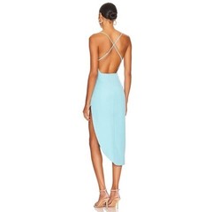 Bardot Anya Aqua Blue Midi Dress Asymmetrical Open Back Slit Size 4 Cocktail