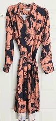 Pari Passu Shirt Dress Size 5 (US 20) Floral Orange & NavyButton Front Tie Waist