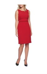 Black Label by Evan-Picone Sheath Dress w/ Black Waist Piping, Ruby Red, Size 14
