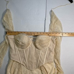 Oh Polly Ninette Long Sleeve Sheer Lace Corset Mini Dress in Ivory Cream US10