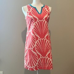 Crown & Ivy Eyelet Shell Shift Dress XS 4 Seashell Coral Beach Preppy Event