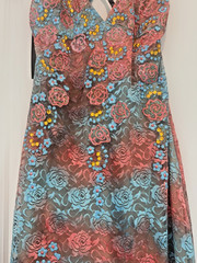 Happy People Lace Beaded Halter Maxi Dress Pink Blue Floral Mesh Sz S Lined NWT