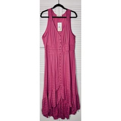 Rewind Women Plus XXL High Low Skater Dress Dusty Rose Textured Smocked New