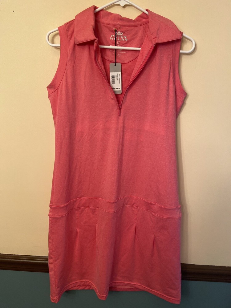 Peter Millar Element Dress Medium Athletic Golf Collared UPF 50 Sleeveless Pink