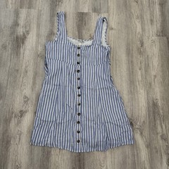 American Eagle Blue White Striped Mini Dress Women M Picnic Cottage Garden Party
