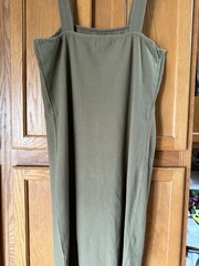 The Drop Women’s Amelia Rib Knit Midi Tank Dress Side Slits Olive Green Large