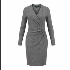 Lauren Ralph Lauren Faux Wrap Dress Black White Herringbone Jersey Size 0P New