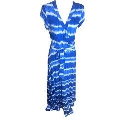 New Directions Blue Tie Dye Maxi Dress Sz M Stretchy Jersey Knit Beachy