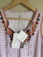 New! BeachLunchLounge Daphine Rose Pink White Drop Waist Embroidered Tassel Dres