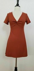 New Dress Size Medium Ribbed Twist Front Rust Brown Retro Mod Boho