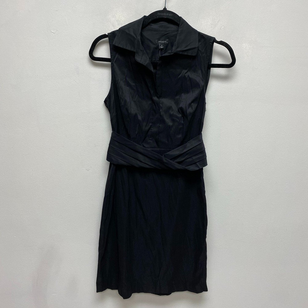 Ann Taylor Black Sleeveless Side Zip Collared Pleated Twist Party Dress 0 *