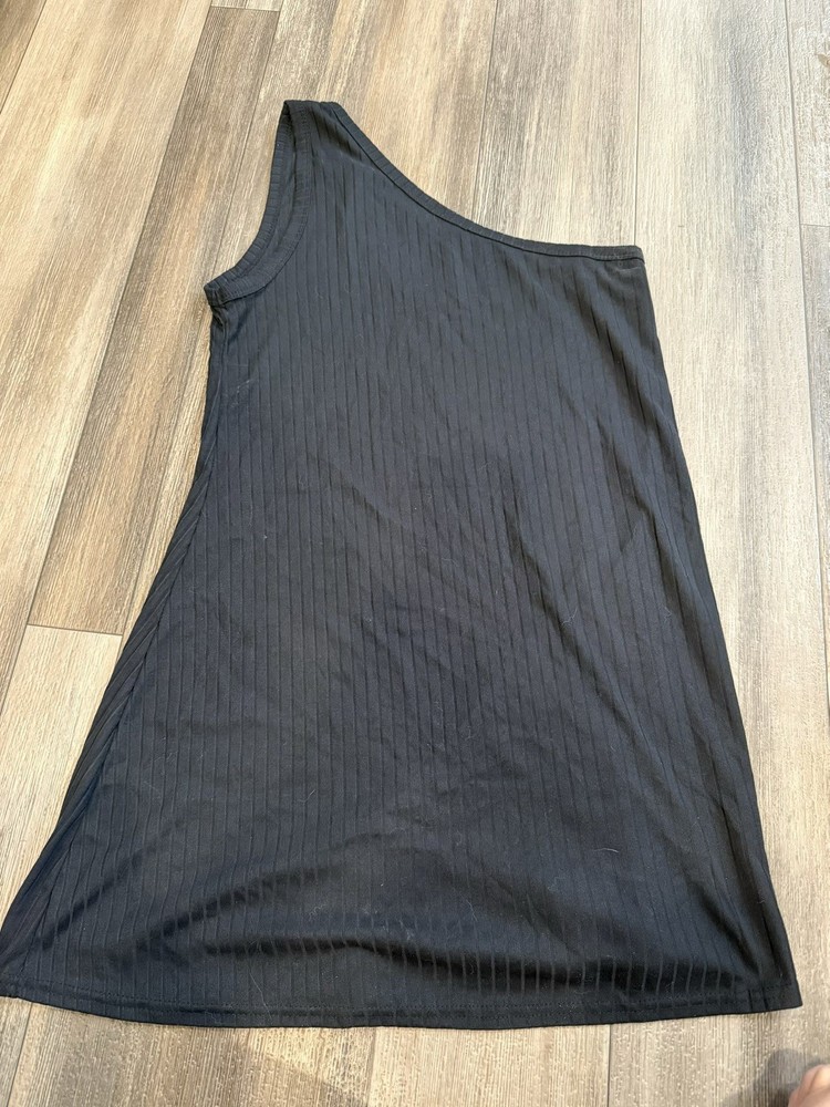 Women’s Black One-Shoulder Shift Dress Sleeveless Short Solid Size M